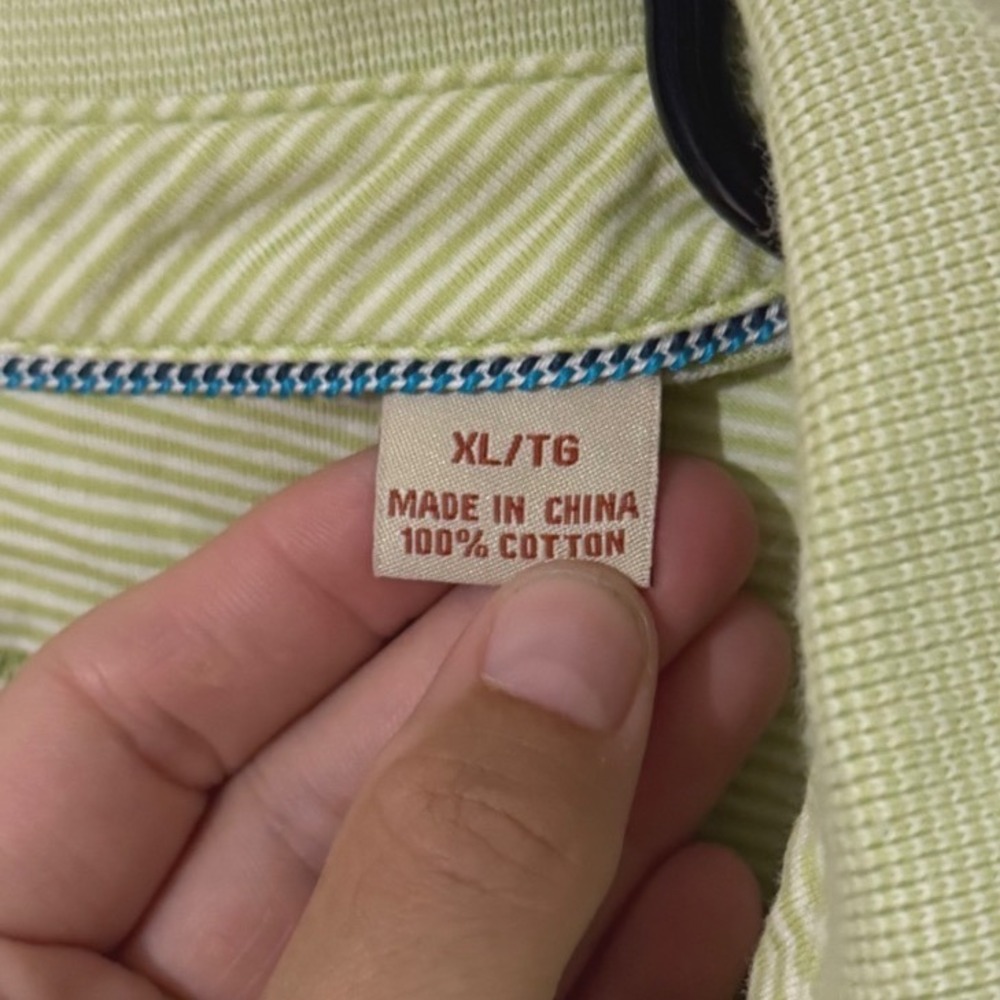 Tommy Bahama Mens XL Polo Shirt Lime Green White Striped Cotton Short Sleeve - Picture 4 of 5
